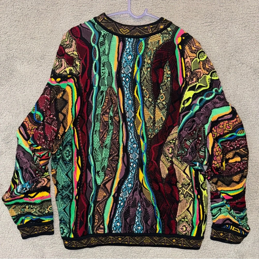 Vintage Coogi 3D Knit Sweater Mens L Multicolor Mercerized Cotton Biggie Cosby - Picture 2 of 7